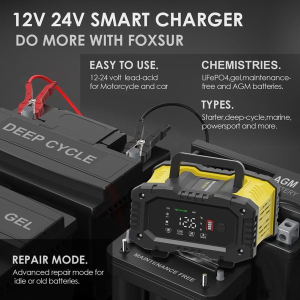 20A/10A Car Motorcycle Battery Charger 12V/24V Smart Charger Lithium AGM - Image 3