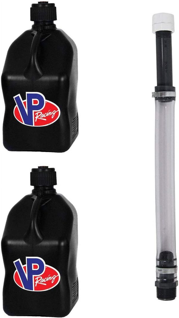 VP Racing Fuels 5-Gallon Square Motorsport Utility Container Black & 14" Standard Hose 2 Pack