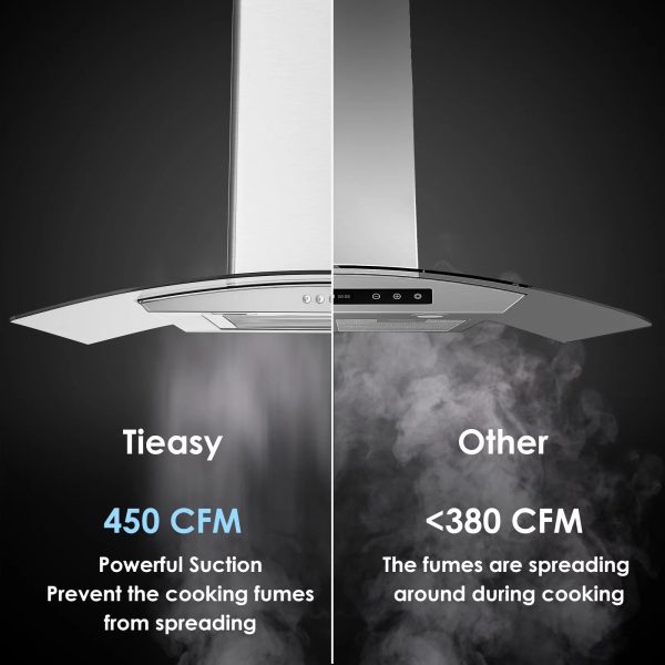 Range Hood 30 inch Convertible Wall Mount Range Hood with Tempered Glass 3 Speed Fan 450CFM - Image 4