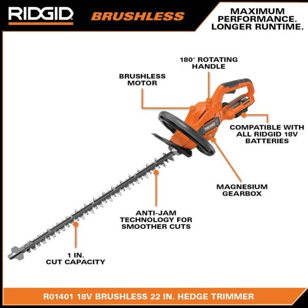 18V Brushless Cordless Battery 22 in. Hedge Trimmer (Tool Only) R01401B - Image 3