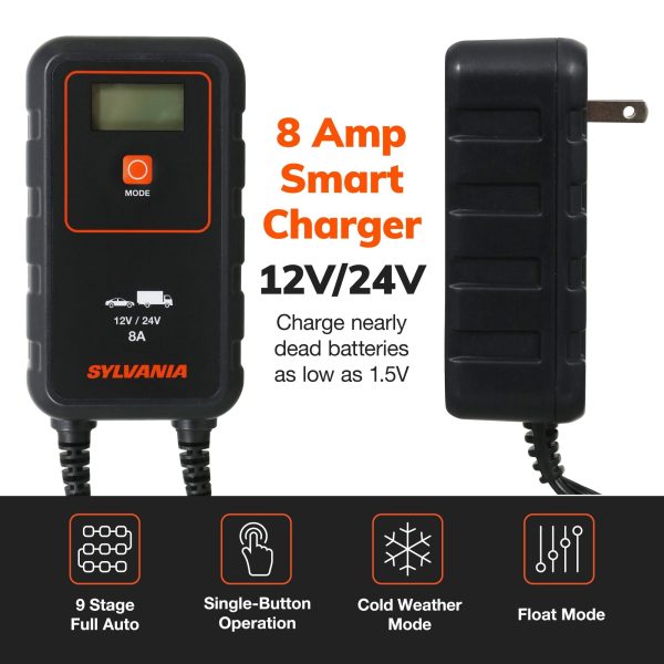 SYLVANIA - Smart Charger - Heavy-Duty, Portable Car Battery Charger - Make Charging Your Car Battery Easy - Use as Battery Maintainer & Charger - 12V or 24V Voltage Output - 8 AMP - Image 6