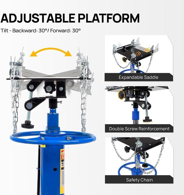 TUFFIOM Transmission Jack, 1,100 lbs 1/2-Ton Hydraulic 2-Stage High Lift Vertical Telescoping Floor Jack Stand, 34" to 68" Lifting Range, w/Pedal, 360° Swivel Wheels, Garage/Shop Lift Hoist - Image 5