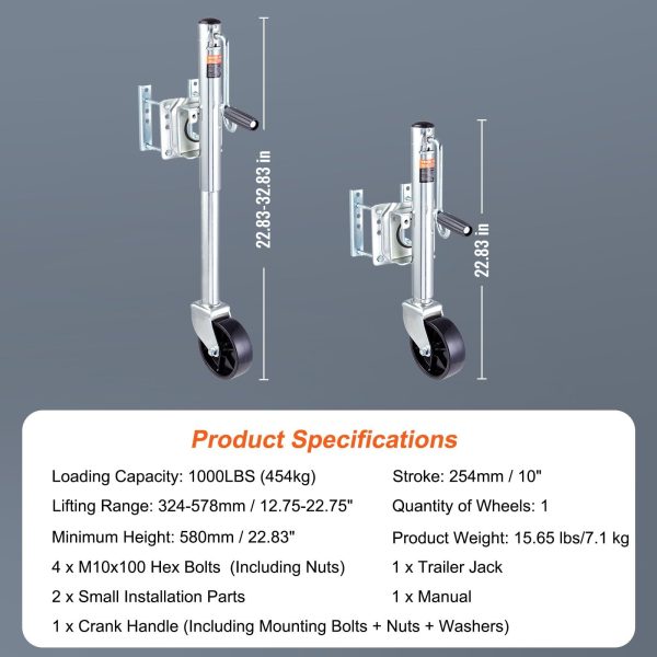 VEVOR Trailer Jack, Boat Trailer Jack 32.8 in, Bolt-on Trailer Tongue Jack Weight Capacity 1000 lb - Image 7