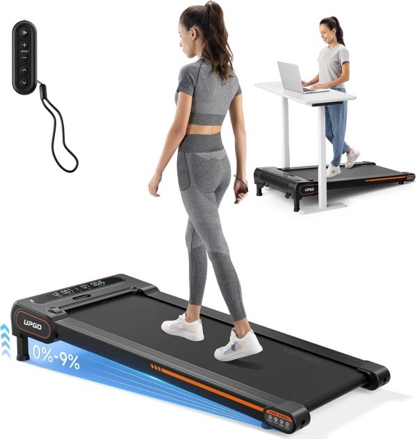 UPGO Walking Pad with Auto Incline up to 9%, Under Desk Treadmills with 350LBS Weight Capacity, 3-Slope Incline and Large LED Display