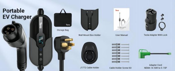 Tera Portable EV Charger Adjustable 32A Max, Level 1 & 2, NEMA 5-15 14-50R Adapter, Tesla & All SAE J1772 EV - Image 14