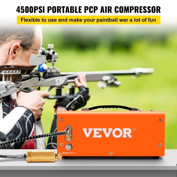 VEVORbrand PCP Air Compressor, 4500PSI Portable PCP Compressor, 12V DC 110V/220V AC PCP Airgun Compressor Auto-stop, w/ Built-in Adapter, Fan Cooling, for Paintball, Air Rifle, Mini Diving Bottle - Image 2