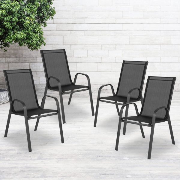 4 Pack Brazos Series Black Outdoor Stack Chair