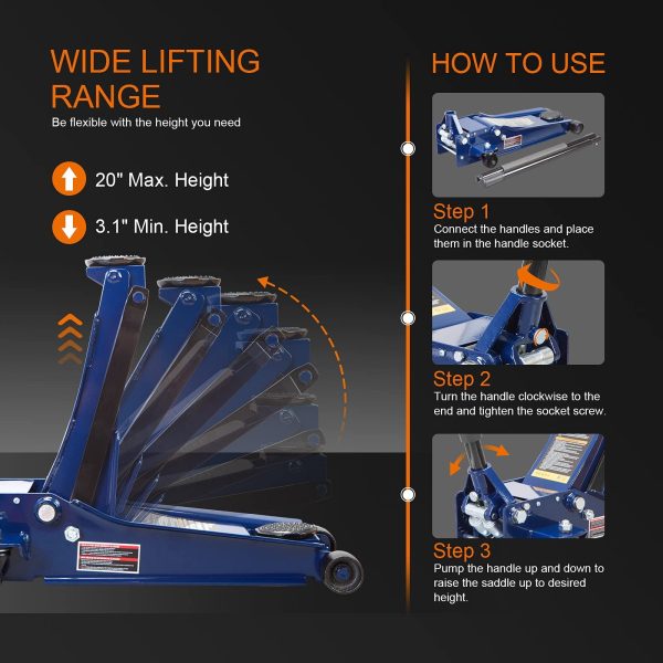 TCE Service/Floor Jack Torin Hydraulic Ultra Low Profile Heavy Duty Steel with Dual Piston Pump DWT830026XU - Image 4