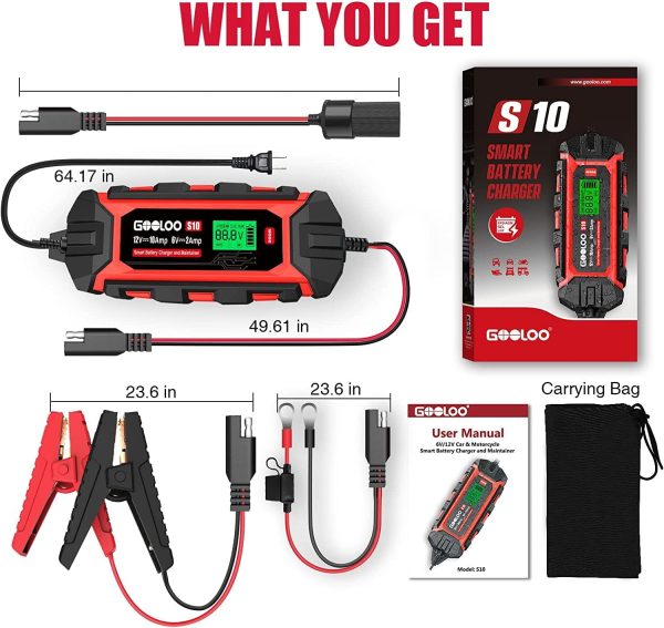 10-Amp Car Battery Charger, 6V and 12V Fully Automatic Battery Charger Maintainer, Trickle Charger, Supersafe Smart Battery Desulfator for Lead-Acid Batteries(S10) - Image 6