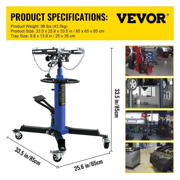 VEVOR Transmission Jack 1100 lbs 2-Stage Hydraulic High Lift Vertical Telescopic,Blue - Image 7