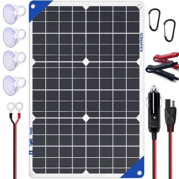 SUNAPEX Solar Battery Trickle Charger Maintainer 30W 12V Waterproof Solar Panel Trickle Charger for Car Boat RV Truck Motorcycle Marine Tractor Battery Visit the SUNAPEX Store