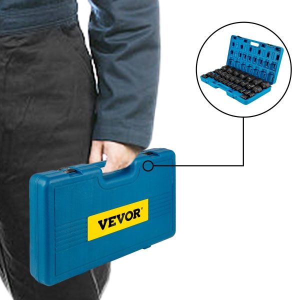 VEVOR Impact Socket Set 3/4 inches 29 Piece Impact Sockets, 6-Point Sockets, Rugged Construction, CR-M0, 3/4inches Drive Socket Set Impact SAE 3/4 inch - 2-1/2 inch, with a Storage Cage - Image 7