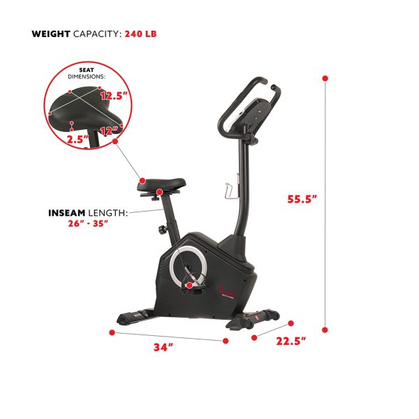 Sunny Health & Fitness Magnetic Upright Exercise Bike w/ LCD, Pulse Monitor, Stationary Cycling and Indoor Home Workouts SF-B2883 - Image 6