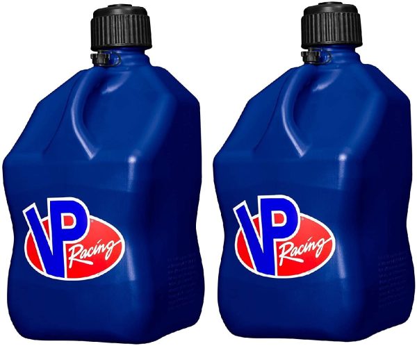 VP Racing Fuels Motorsport 5 Gallon Square Even-Density Plastic Utility Jug Blue 2 Pack. Features Close-Trimmed Cap and Neck for Tight Seal