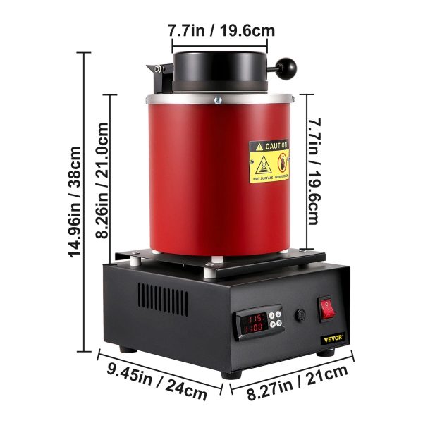 VEVOR Electric Melting Furnace, 3KG Digital Electric Melting Furnace, 1750W 1150℃/2102 ℉ Gold Smelter Furnace W/ Graphite Crucible & Ingot Die for Processing of Melting Gold, Silver, Copper, Aluminum - Image 8