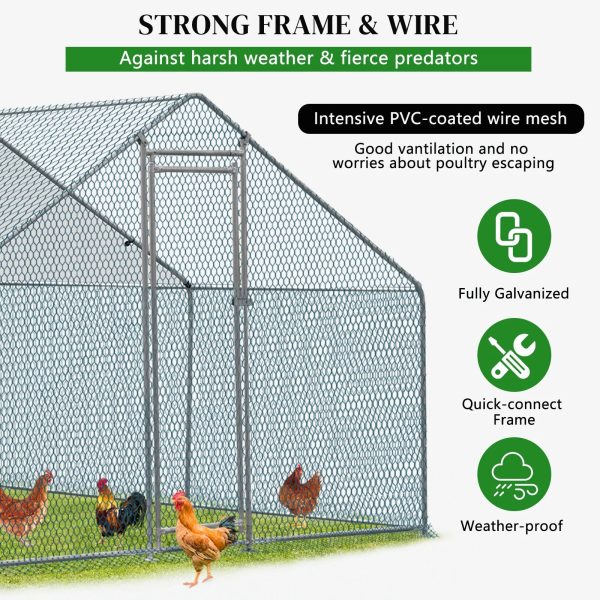 10 x 10 ft Large Metal Chicken Coop, Walk-in Poultry Cage Chicken Hen Run House with Waterproof Cover, Rabbits Cats Dogs Farm Pen for Outdoor Backyard Farm Garden - Image 6