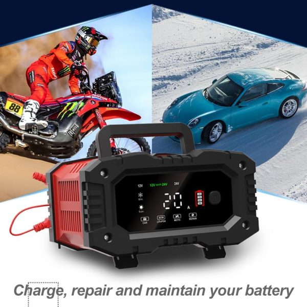 20-Amp Car Battery Charger, 12V/20A and 24V/10A LiFePO4,Lead-Acid(AGM/Gel/SLA) Automatic Smart Trickle Charger Maintainer,Desulfator, 300W Fast Charging for Automotive Truck Motorcycle Lawn Mower Boat - Image 9