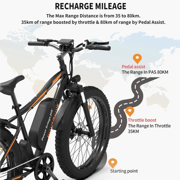 26 In.48V 13Ah 750W Mountain Electric Bikes for Adults Men, 26"x4.0 Fat Tire Electric Bicycle 7 speeds Gear Outdoor Ebikes, Black,S48 - Image 7