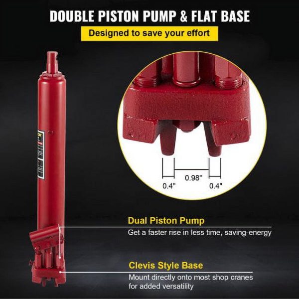 Vevor 1763 lbs 8-Tons Hydraulic Long Ram Jack with Dual Piston Pump & Clevis Base, Red - Image 3