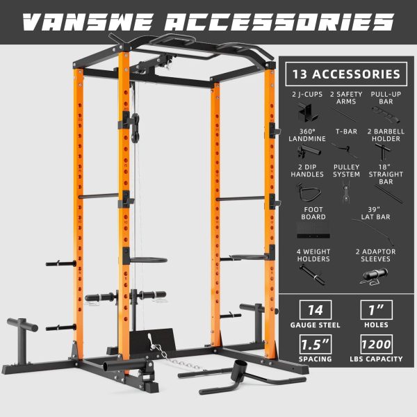 Vanswe Power Cage with LAT Pulldown Attachment, 1200-Pound Power Rack Home Gym - Image 3