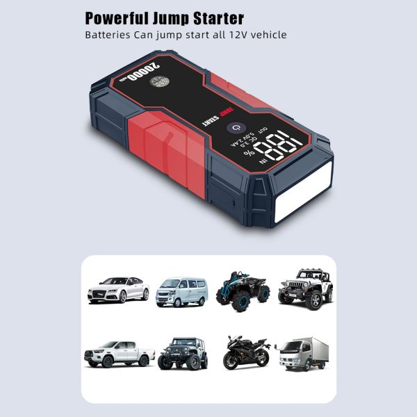 20000mAh Portable Car Jump Starter - 12V Battery Starter for up to 5.0L Gas and 3.5L Diesel Engines - USB Quick Charge, Fast Wireless Charging, and Built-in Flashlight - Image 4