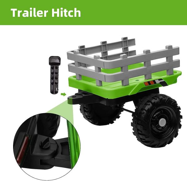 Track 7 24V Ride on Tractor with Trailer, 400W Motor, 6-Wheels Ride on Truck Car with Remote Control, Music, Lights, Electric Tractor Max Speed 5 mph, Green - Image 5