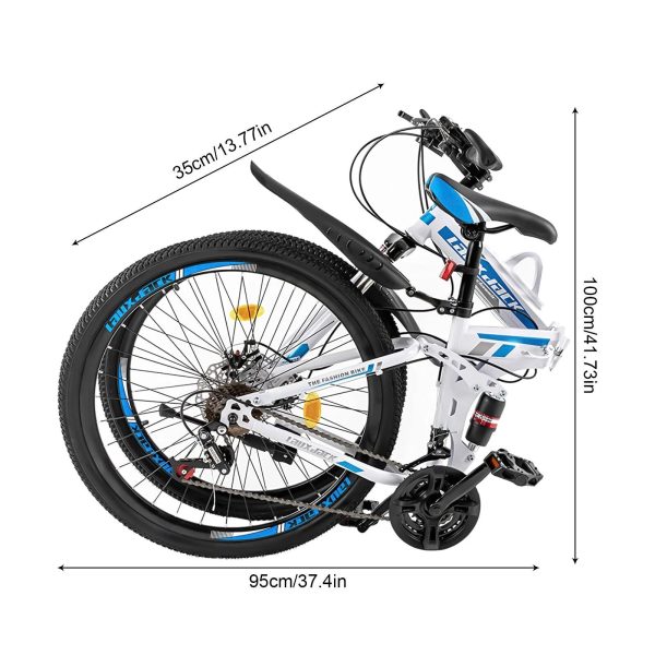 26 inch Foldable Mountain Bike 21 Speed Full Suspension Folding Bicycles with High-Carbon Steel,Double Disc Brake Outroad MTB Bicycles for Adults Men Women - Image 3