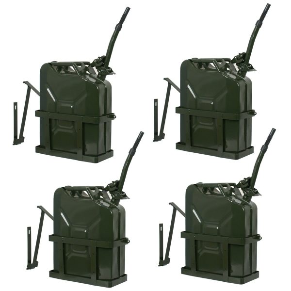 ZENSTYLE 5 Gal 20L Army Jerry Can Gas Fuel Tank Portable with Holder & Spout - Set of Four