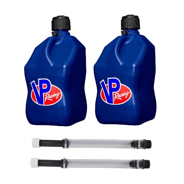 VP Racing Fuels 5.5 Gal Utility Jugs w/ 14 In Deluxe Hoses, Blue (2 Pack)