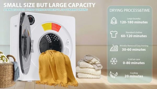 ZNESKPG 1.95 Cu.ft Front Load Clothes Dryer Portable Compact Dryer 830W 5 Drying Modes Stainless Steel Drum with Overheat Protection Dust Removal Deodorization and Lint Removal Func - Image 22