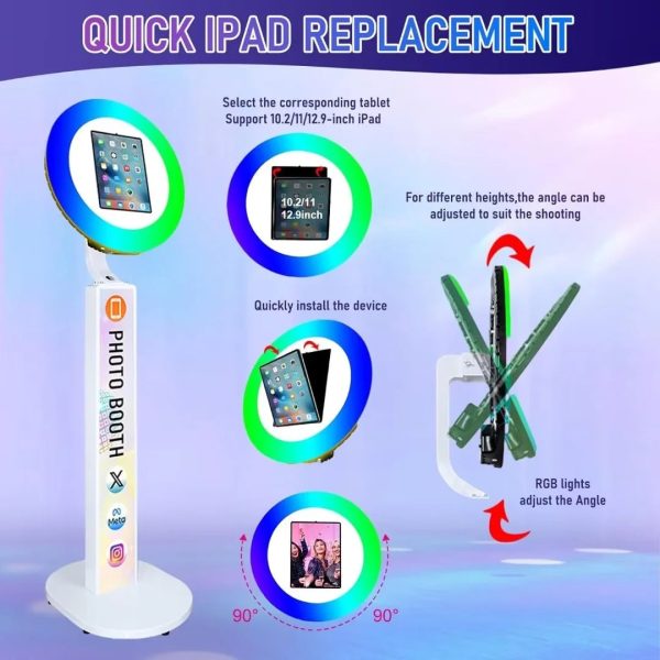 Upgraded White iPad Photo Booth for iPad 10.2'' 10.9'' 11'' 12.9'' Selfie Photo booth Station Machine with RGB Ring Light,Free Custom Logo with Flight Case for Parties Christmas,Wedding Events Rental - Image 4