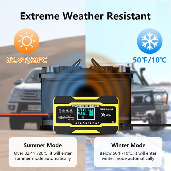 10-Amp Battery Charger Automotive, 24V And 12V Car Battery Charger, Battery Maintainer with Temperature Compensation for Car, Lawn Mower, Motorcycle, Boat, SUV And More - Image 3