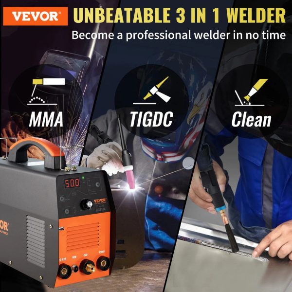 VEVOR TIG Welder, 210Amp 3 in 1, 110/220V Dual Voltage HF TIG/Stick/Clean Welding Machine w/ USB, IGBT Inverter & Torch, Digital Arc Welder for Stainless Steel, Iron, Mild Steel, Copper, and Nickel - Image 2