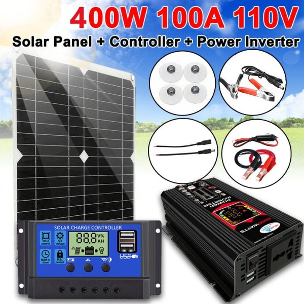 TASHHAR Solar Panel Kit 400W with Controller and Power Inverter Battery Charger Maintainer for Boat Car RV Motorcycle Marine Automotive