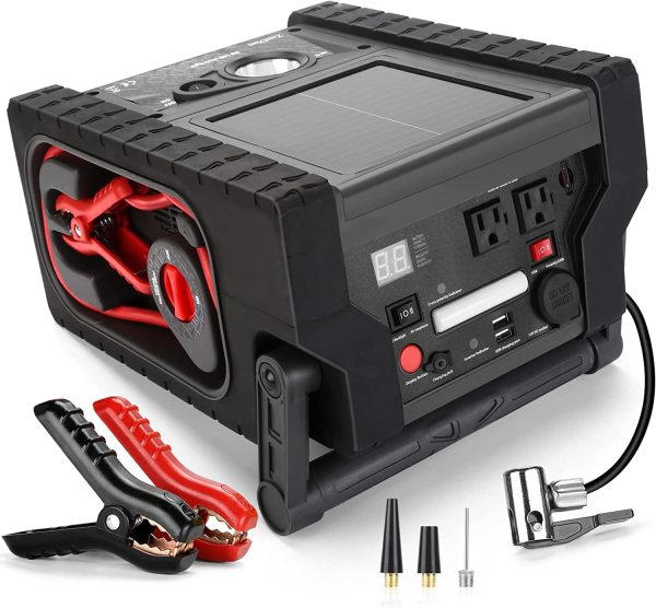 ZunDian Solar Portable Power Station 2000 Amps Jump Starter, 260 PSI Air Compressor, 12V Car Battery Charger with 400W Inverter Dual AC/DC/USB Output, Emergency Backup Power - Image 8