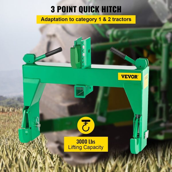 VEVORbrand 3-Point Quick Hitch, 3000 lbs Lifting Capacity Tractor Quick Hitch, Adaptation to Category 1 & 2 Tractors, No welding & 5 level Adjustable bolt - Image 2