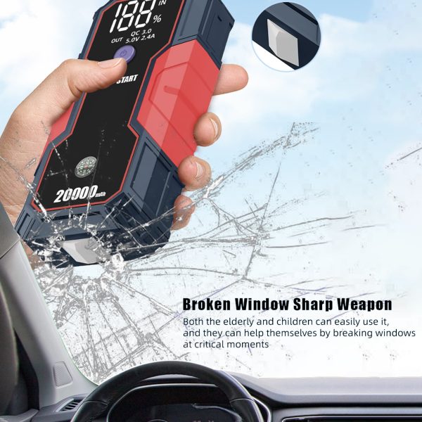 20000mAh Portable Car Jump Starter - 12V Battery Starter for up to 5.0L Gas and 3.5L Diesel Engines - USB Quick Charge, Fast Wireless Charging, and Built-in Flashlight - Image 7