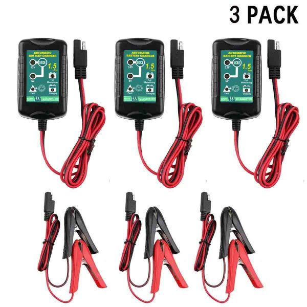 3 Packs Battery Charger Maintainer Trickle 6V 12V 1.5A Car Automatic Motorcycle