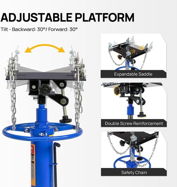 TUFFIOM Transmission Jack, 1660 lbs 3/4-Ton Hydraulic 2-Stage High Lift Vertical Telescoping Floor Jack Stand, 34" to 68" Lifting Range, w/Pedal, 360° Swivel Wheels, Garage/Shop Lift Hoist - Image 5