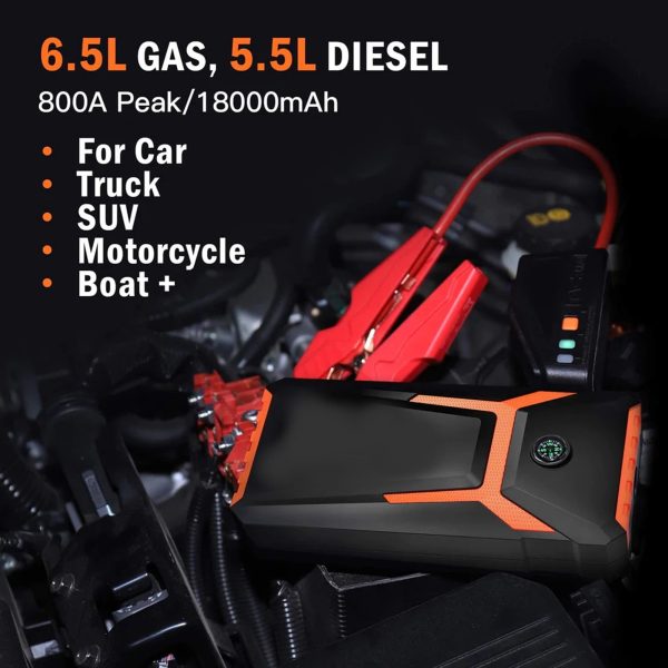 800A Peak 18000mAh Car Jump Starter up to 7.0L Gas Power Bank Battery (T8) - Image 3