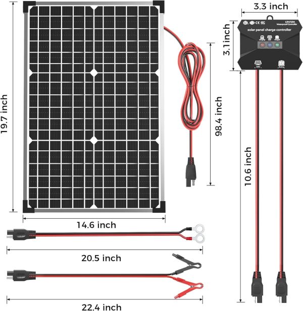 Voltset 30W Solar Panel Kit, 12v Solar Battery Trickle Charger Maintainer + 10A MPPT Charge Controller + Adjustable Mount Bracket,Waterproof Solar Panel Battery Charger for Car Boat Marine RV Roof - Image 2