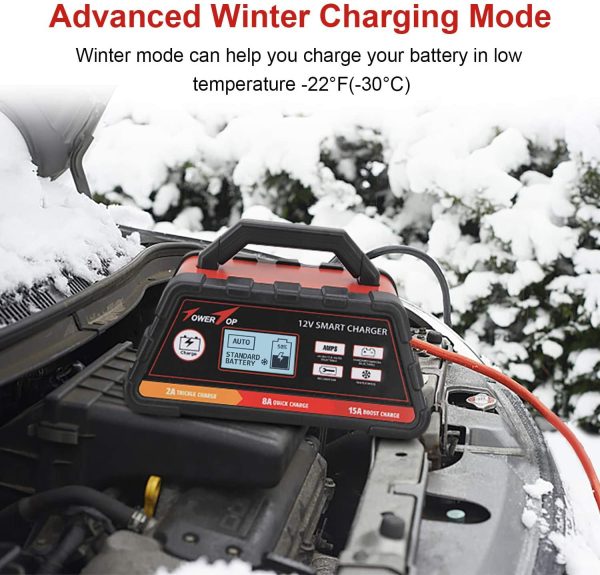 Towertop 12V 2/8/15A Smart Battery Charger/Maintainer Fully Automatic with Winter Mode - Image 2