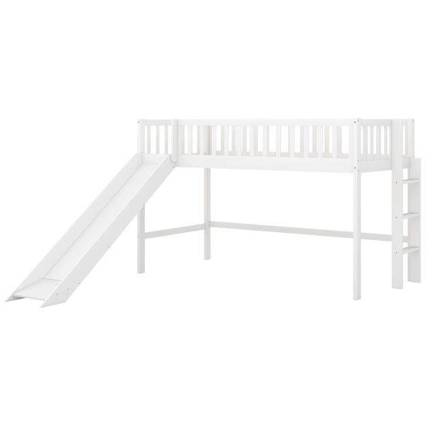 :Low Loft Bed with Slide and Ladder, Twin Size, White - Fun Slide, Space-Saving Design, Perfect for Kids - Image 7