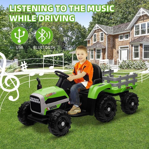 Track 7 24V Ride on Tractor with Trailer, 400W Motor, 6-Wheels Ride on Truck Car with Remote Control, Music, Lights, Electric Tractor Max Speed 5 mph, Green - Image 2