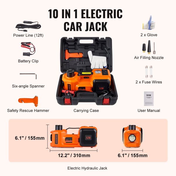 VEVOR Electric Car Jack, 5 Ton 12V Electric Hydraulic Car Floor Jack with Built-in Tire Inflator Pump for SUV Sedans - Image 7