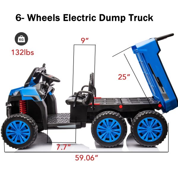 Track 7 24V Ride on Dump Truck, 2-Seater Ride on Car with Remote Control, 6 Wheels Electric Tractor with Dump Bed, Music, Shift Lever, 4WD off-Road UTV, Blue - Image 6